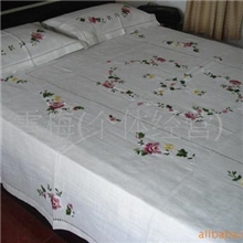 供应手工/毛线绣/白色/床盖/床罩/床单/三件套（m01）