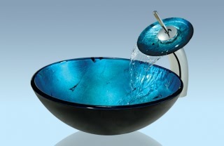 蓝天色贴铂玻璃洗手盆、手绘盆、玻璃洗脸盆、盥洗盆、洗手台