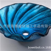 厂家批发钢化玻璃盆洗手盆台上盆艺术盆面盆台盆褶皱贝壳