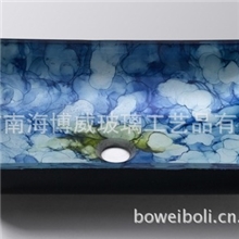 彩绘长方形彩色系钢化玻璃洗手盆台上艺术盆面盆洗脸盆台盆