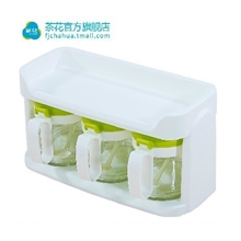 茶花三组豪华玻璃调味罐套装调料盒调料瓶罐400ml两层6014