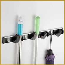 9028厂家批发太空铝多功能扫把挂架四位三钩拖把架