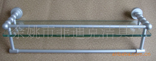 厂家直销太空铝置物架/65012单层玻璃带杆置物架