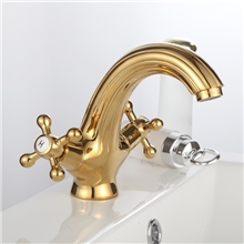 全铜金色水龙头单把单孔台上盆水龙头仿古水龙头沐标卫浴直销