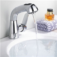 浴室柜全铜台盆龙头单孔抽拉式水龙头冷热带花洒旋转