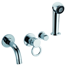 批发浴室柜全铜分体式面盆水龙头冷热四件套抽拉带花洒厂家