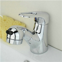 浴室柜单孔全铜面盆抽拉式冷热水龙头可伸缩带花洒厂家批发