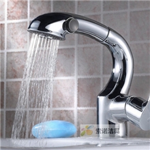 高档单孔面盆浴室柜全铜抽拉式水龙头冷热带花洒可伸缩洗头洗脸