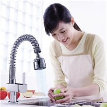 全铜弹簧可伸缩抽拉式厨房水龙头冷热水槽洗菜盆单孔方形