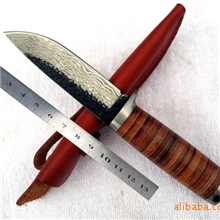 花纹钢锻打皮柄手工刀阳江刀具
