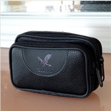 休闲商务男士双拉链迷你手机包潮男pu多功能双层手机腰包烟包