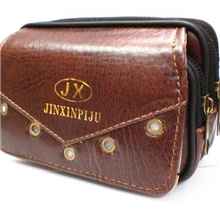 男士双拉链流行迷你手机包潮男多功能双层五孔手机腰包烟包批发