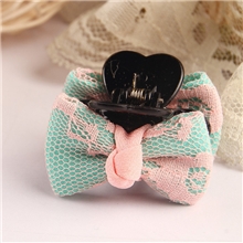 【伙拼】红蓝格韩版高档爪夹时尚发饰双层双色蕾丝蝴蝶结发夹包邮