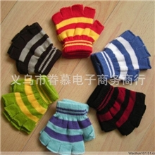 批发半指魔术针织手套/冬季保暖毛线手套/义乌厂家库存露指手套