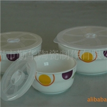 陶瓷白瓷精美贴花保鲜碗微波炉烤炉适用