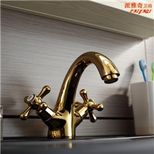 派雅奇卫浴面盆龙头冷热全铜台盆龙头金色双把单孔冷热水龙头