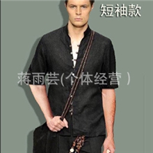 高档丝麻时尚胖人男装短袖亚麻衬衣中式盘扣加肥加大特大7X特体男