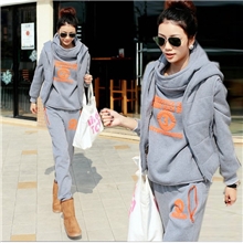 欧美秋冬装新品加大码休闲运动套装三件套时尚胖mm加厚加绒保暖