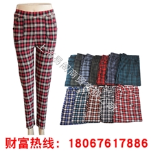 秋季格子裤中老年女装加肥加大九分休闲打底裤义乌打底裤