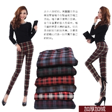 热销秋冬新款加绒加厚格子打底裤修身显瘦铅笔小脚裤义乌批发