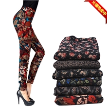 加厚加绒打底裤秋冬中老年不倒绒大花保暖裤打底裤小脚靴裤