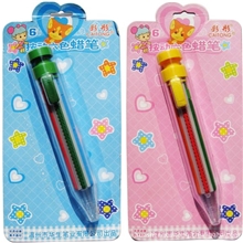 (新款热销产品）多色多功能（6色）按动蜡笔/塑料蜡笔/塑胶蜡笔