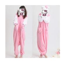 日本SANRIO原单HELLOKITTY猫卡通珊瑚绒连体睡衣家居服低价热卖爆
