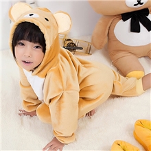 工厂可混批珊瑚绒全新面料儿童卡通连体轻松熊如厕款家居休闲睡衣