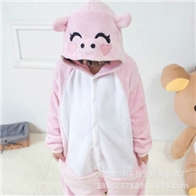 冬季卡通连体睡衣儿童成人款粉猪法兰绒睡衣休闲家居服爱情公寓款