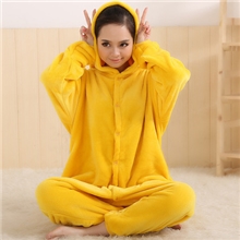 法兰绒男女情侣卡通连体睡衣史迪仔轻松熊皮卡丘家居服套装
