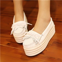 新款舒适小白鞋松糕鞋厚底女鞋高底鞋真皮松糕鞋厂家批发