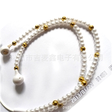 珍珠项链式耳机项链耳机新款项链耳机葱粉项链耳机
