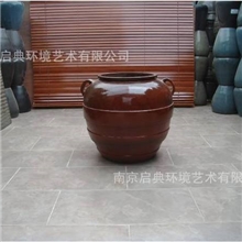 【启典陶艺】园艺-素烧红泥陶盆-欧式景观陶罐-土陶器-色釉陶罐