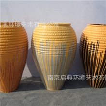 【启典陶艺】田园分格景观土陶罐园林摆设用品镁泥挂釉陶盆