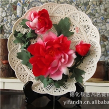 牡丹瓷盘供应装饰坐盘中式传统编织花盘礼品洛阳二乔牡丹花盘