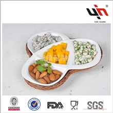 时尚环保高温陶瓷格盘奇形四格小吃盘配藤篮