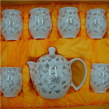 供应德化陶瓷茶具燚垚7头双层杯金兰藤茶具