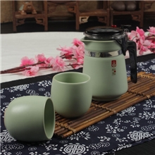汝窑飘逸杯一壶两杯茶具套装高档办公旅行陶瓷茶具汝瓷飘逸杯