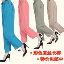 100%桑蚕丝真丝长裤|中老年男女阔腿休闲裤|男松紧裤加大z-060
