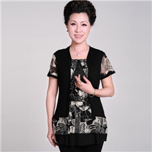 2013夏装妈妈装经典气质短袖假两件套宽松T恤中老年女装套头