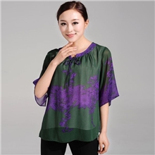 中老年女装夏装真丝t恤胖妈妈服装夏季新款桑蚕丝大码短袖上衣
