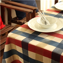 批发纯棉帆布布料地中海格子亚麻布料桌布窗帘面料沙发布料