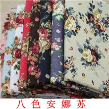印花亚麻棉面料/棉麻布料/彩色安娜苏八色玫瑰服装沙发布料