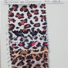 鞋材用全涤印花布后加工处理有光人造丝低弹网罗丝银线豹纹