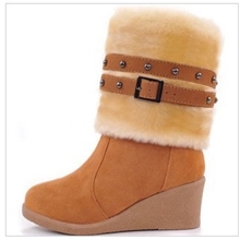 好货源雪地靴批发冬天保暖磨砂坡跟女靴牛筋底高筒靴女短靴两穿