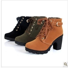 款秋季靴子女粗跟单靴女鞋高跟秋靴圆头马丁靴春秋短