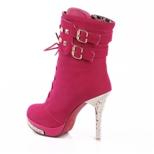 时尚女人短靴细跟高跟女式靴子短靴高跟防水台女靴22039-4