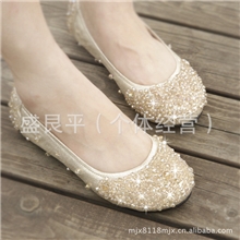 2012新款水晶仿羊皮水钻串珠平底女鞋平跟婚礼单鞋瓢鞋3271