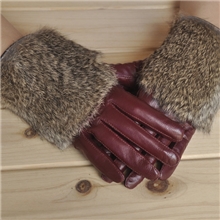 海宁皮手套绵羊皮真皮手套女式兔毛背休闲手套冬季保暖皮手套