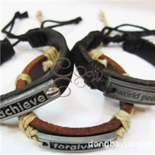 西藏云南民族饰品批发藏饰批发东巴缘合金牛皮手链BL-037